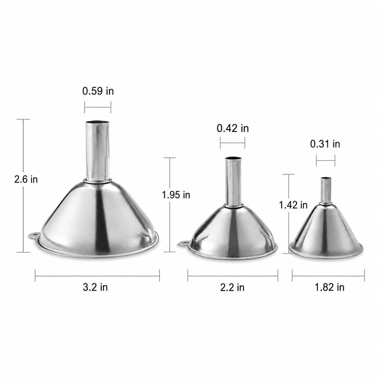 3 in 1 Metal Funnels for Filling Bottles Stainless Steel Small Kitchen Funnel Set for Transferring Essential Oils Liquid Fluid Spice Dry Ingredients Powder,Durable (‎Short-Handled Funnel)