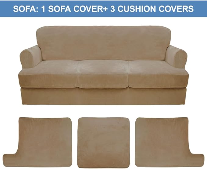 CUCRAF Cushion Sofa Cover 4 Piece Slipcovers, Soft Thick Velvet Couch Cover