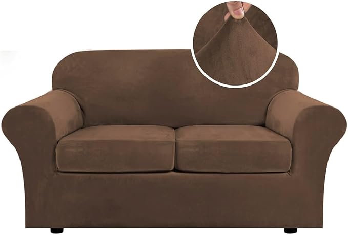 H.VERSAILTEX Real Velvet Plush 3 Piece Stretch Sofa Covers Couch Covers