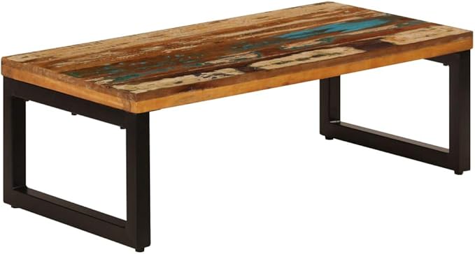 Rustic Multicolor Coffee Table, Solid Reclaimed Wood, Sturdy Steel Legs