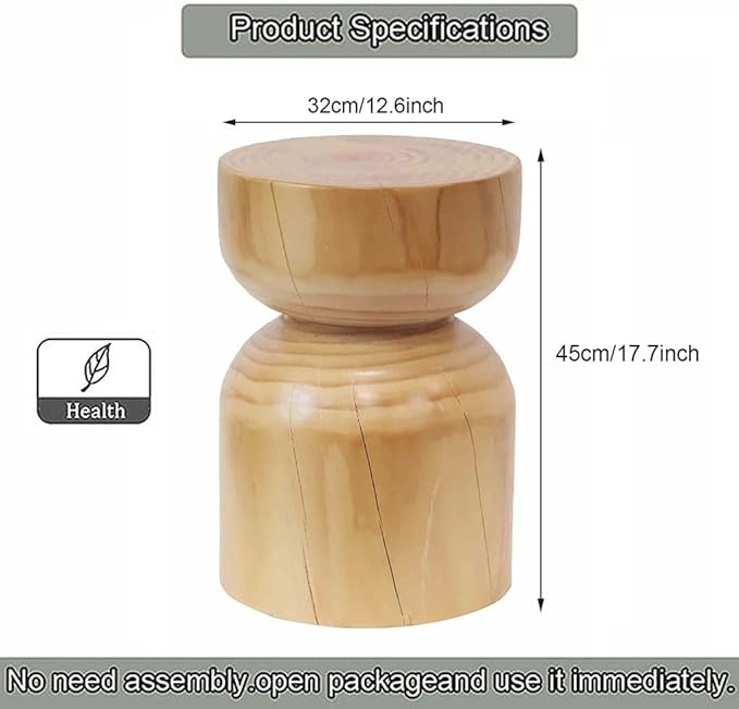 Solid Wood Stool & Sofa Side Table, Rustic Hourglass Wabi-Sabi Accent Coffee