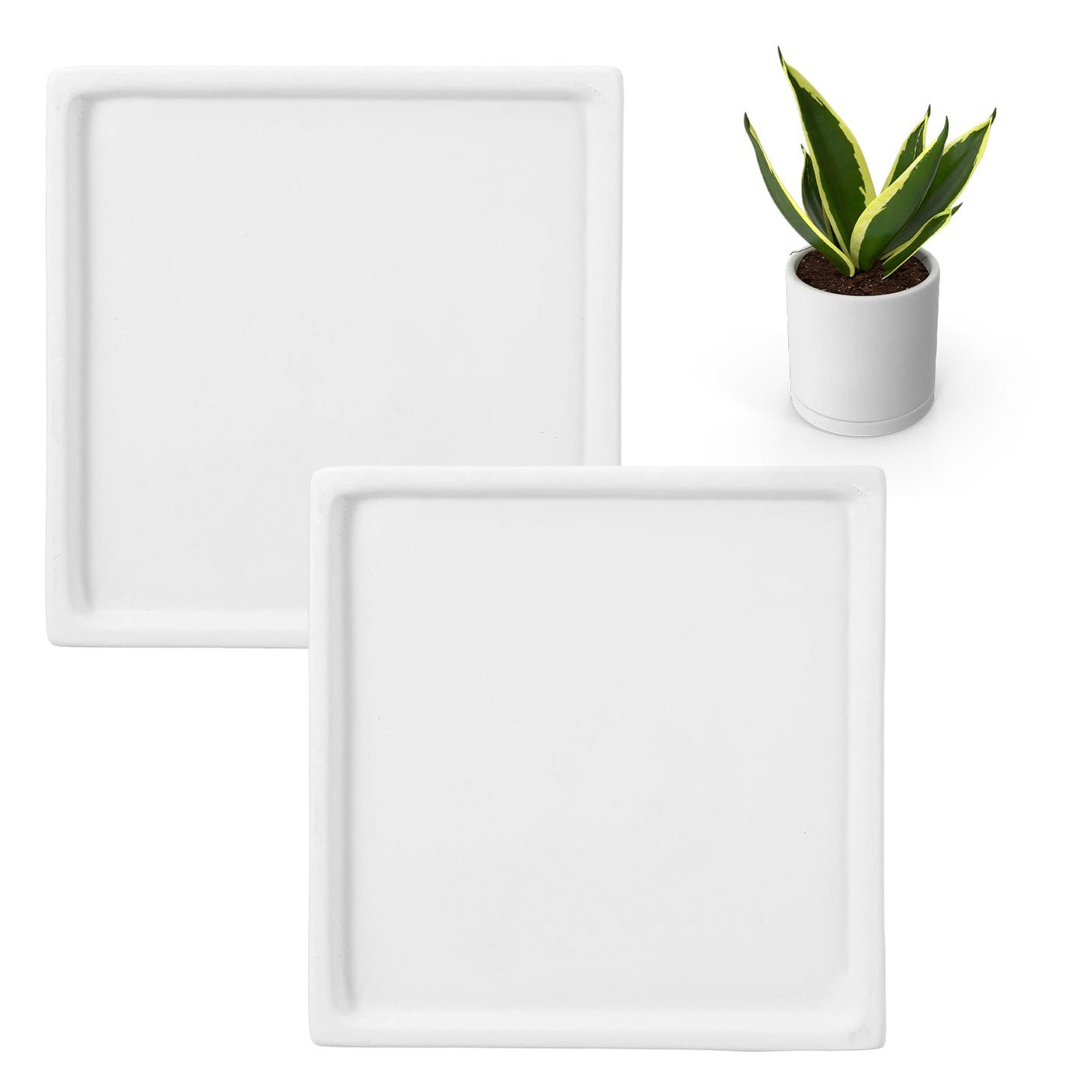 uxcell 2 Pcs Square Plant Saucers, 4.7 Inch Ceramics Plant Drip Trays for Pots, Heavy Duty Flower Pot Saucers for Indoors and Outdoors, White