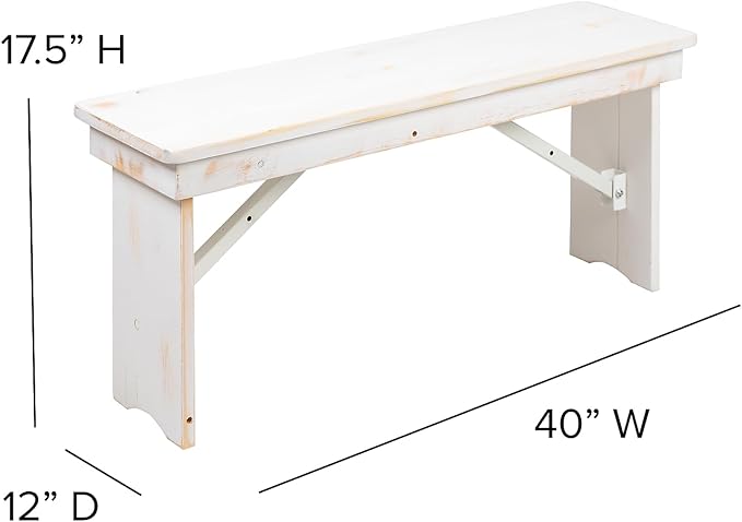 Flash Furniture HERCULES Series 40" x 12" Antique Rustic White Solid Pine