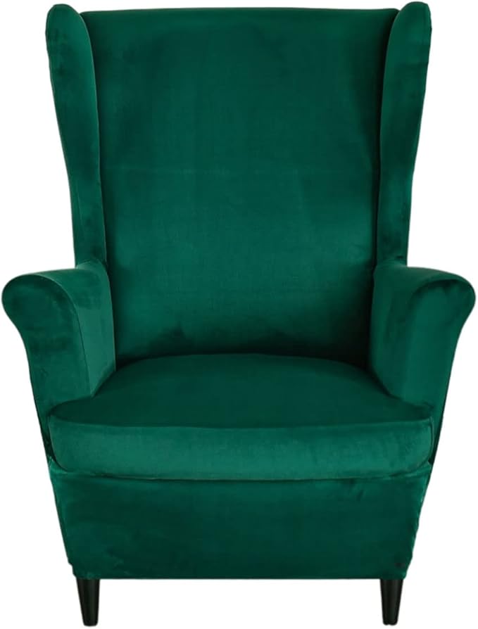 HAOYONG Velvet Wingback Armchair Covers 2-Piece Elastic Stretch Wingback Chair