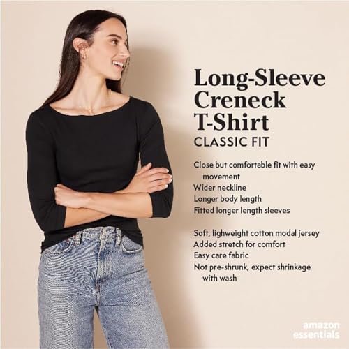 Amazon Essentials Women's Regular-Fit Long-Sleeve Crewneck T-Shirt (Available in Plus Size), White, Medium