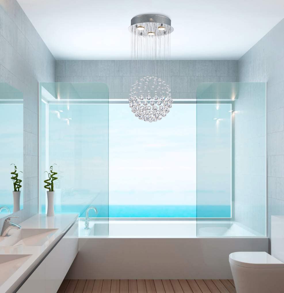 Bestier Crystal Raindrop Chandelier Lighting Flush Mount LED Pendant Lamp 12.6in Wide, 25.6in High, Glass, Model AK-AJ-18148