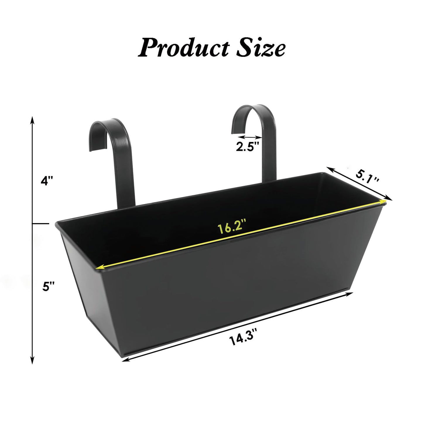 3 Pcs Large Hanging Flower Pots for Railing Or Fence 16 Inch Railing Planter Box for Any Balcony, Porch or Deck Countryside Style Window Planter Boxes Are Perfect to Herbs & Flowers for Garden (Black)