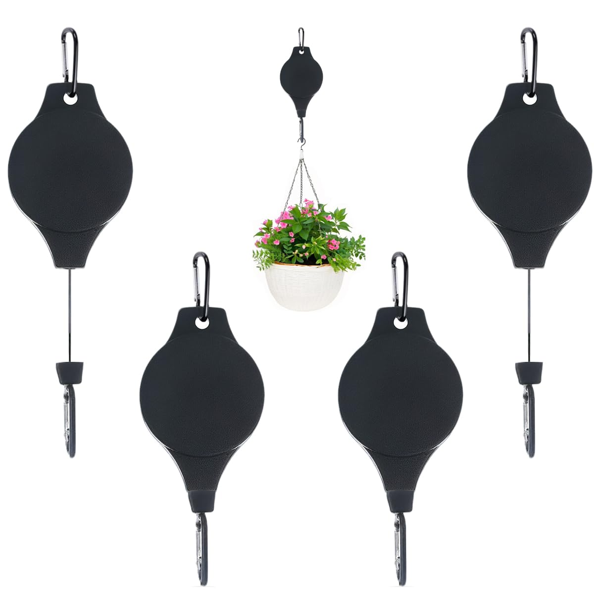 Retractable Plant Hanger with Carabiners for Watering, Auto Lock Plant Pulleys for Hanging Plants Garden Baskets Pots,Birds Feeder,Easy to Raise and Lower, 2.2-33lb Heavy Duty Plant Pulley Hangers