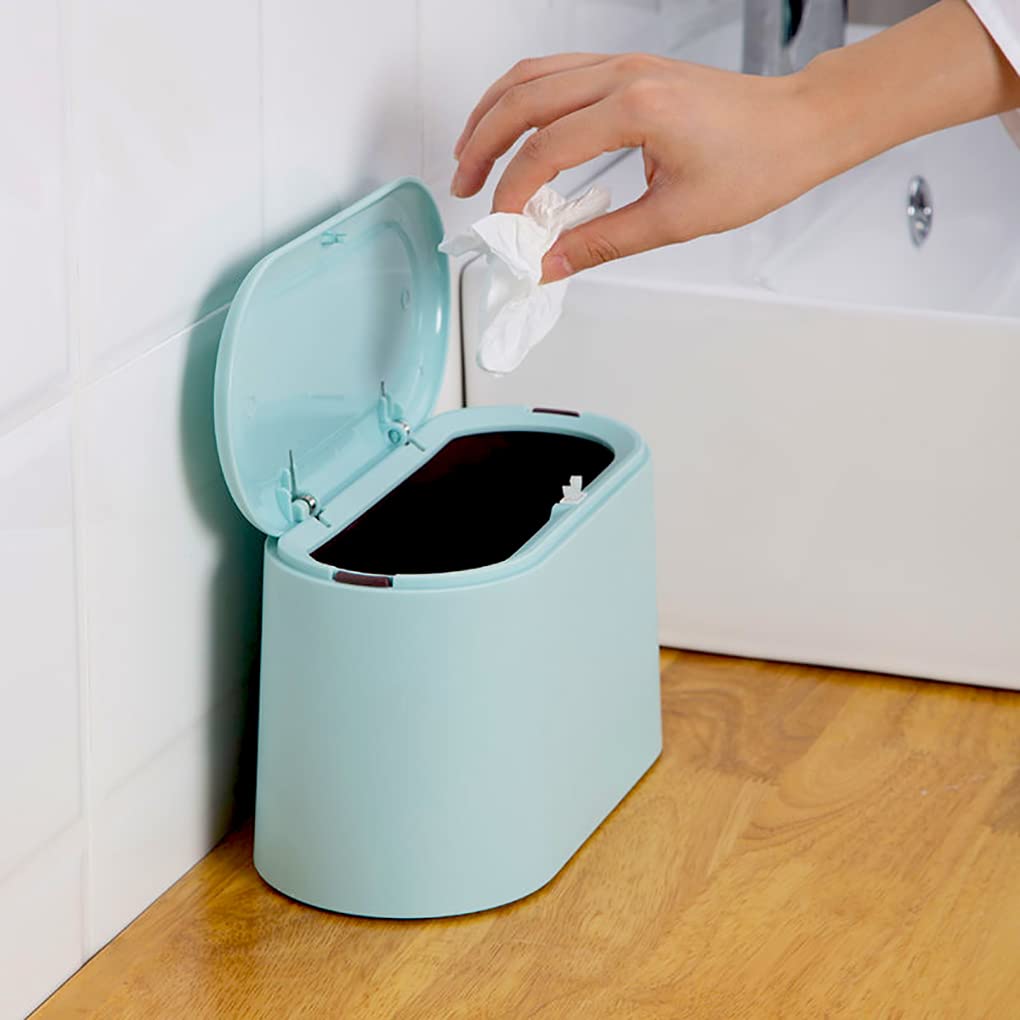 LTWQLing Mini Trash Can with Lid - Removable Small Garbage Can, Tiny Plastic Trash Bin, Pop Up Countertop Wastebasket, Counter Garbage Lint Bin for Bathroom,Office,Kitchen,Desk,Coffee Table(Sky Blue)