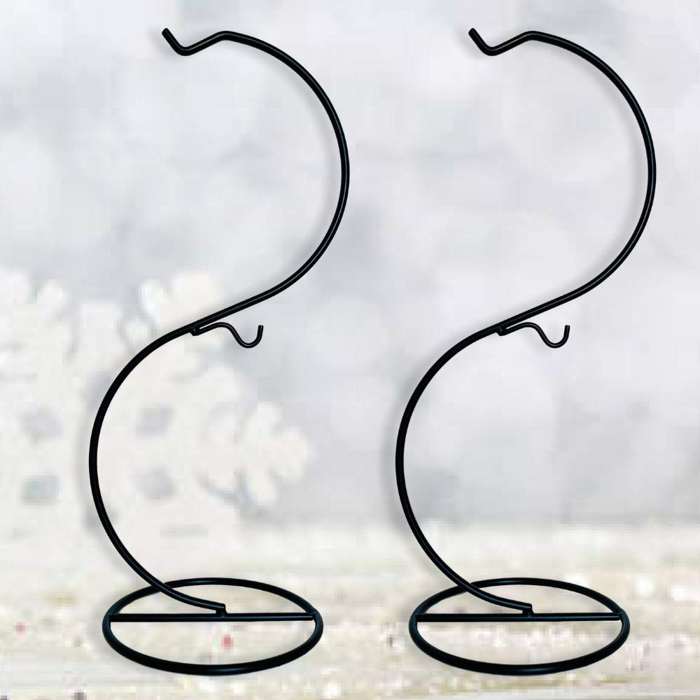 BANBERRY DESIGNS Dual Stands for Ornaments Jewelry and Terrariums - 2 Display Hooks - 2 Pack - Black Metal Holders with Multi-level Hooks - 12" H