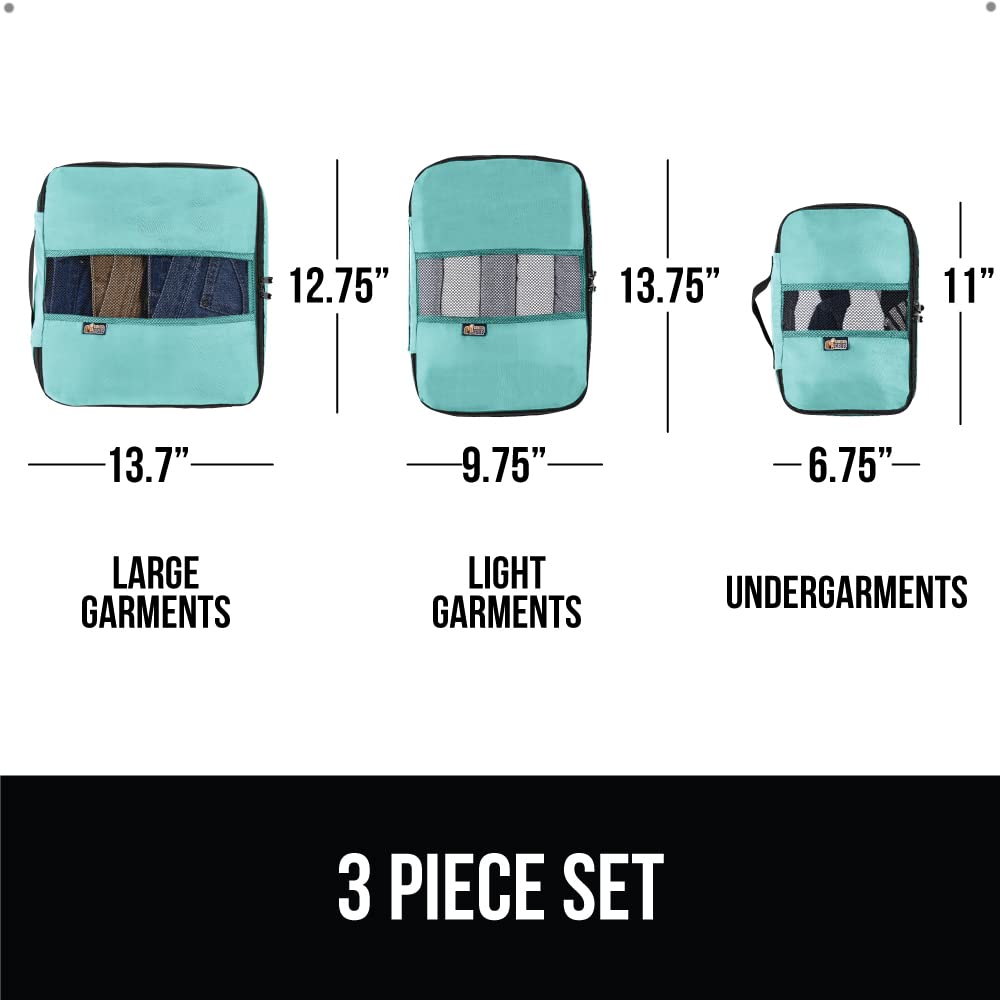 GORILLA GRIP Packing Cubes, Travel Essentials for Suitcase, Mesh Organizer Bags for Clothes Toiletries Shoes and Laundry, Luggage and Carry On Airplane Accessories, Traveling Must Have 3 Set Turquoise