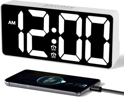 PPLEE Alarm Clock for Bedroom with Night Light & Bold Digits-7 in Digital Clock with Dual Alarms & USB Charger Ports,Battery Backup,Adjustable Brightness&Volume,DST, Loud Desk Clock for Heavy Sleeper