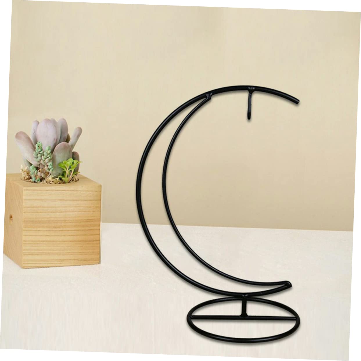 Zerodeko Moon Shaped Iron Ornament Display Stand with Hanging Glass Globe Holder Creative Plant and Terrarium Hanger for Balcony Home Office Decoration Suitable for Air Plants and Flower