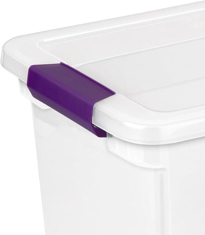 Sterilite 27 Quart ClearView Latch Box, Stackable Storage Bin with Latching Lid, Organize Clothes, Shoes in Closet, Clear Base and Lid, 18-Pack