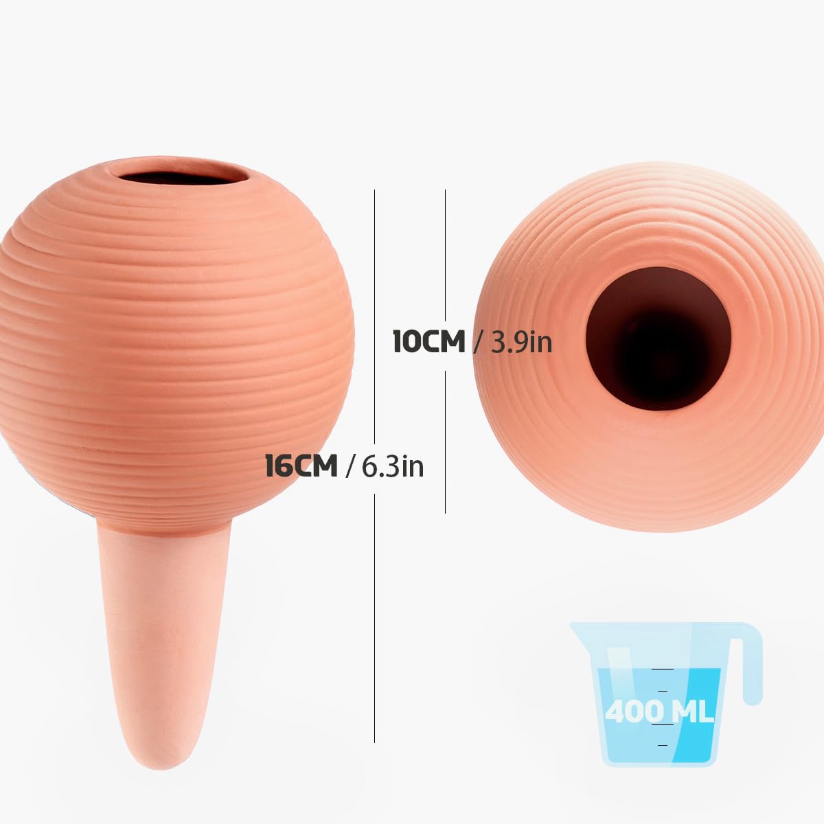 Plant Watering Globes Set of 4, 14oz Terracotta Self-Watering Globes for PottedPlants, Watering Planter Insert Bulbs with Cork Stoppers, Automatic Watering Spikes for Indoor&Outdoor Plants, Orange