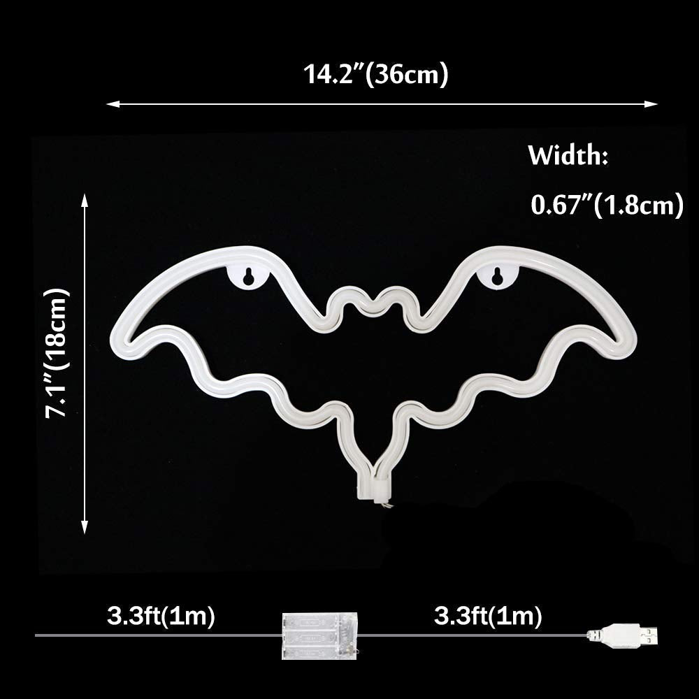 Vicila Bat Neon Signs Halloween Night Lights, LED Neon Lights Spooky Gifts Bat Shape Goth Lamp for Wall, Festival, Party Teens Bedroom, Christmas Decor-Bat(White)