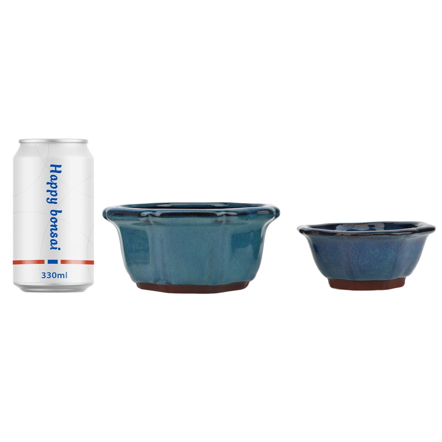 Bonsai Planter Succulent 5" Small Glazed Pots, Value Set of 2 + 4 Soft Mesh Drainage Screens