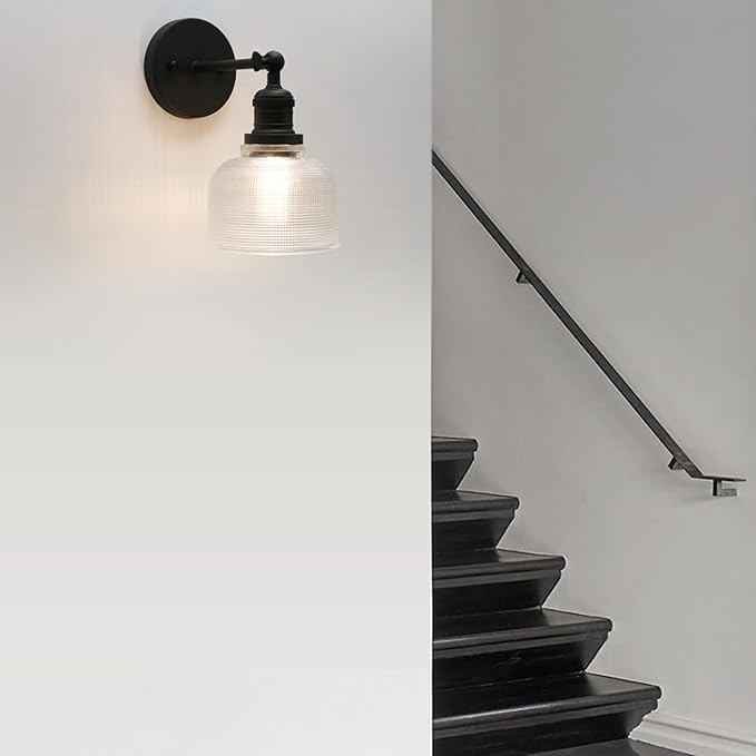 Pathson Vintage Wall Sconce Lamp with Clear Glass, Adjustable Hardwired Wall Vanity Light for Bathroom Living Room Farmhouse Bedside Lighting