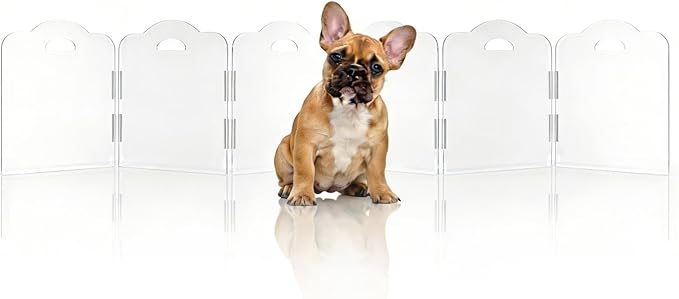 Transparent Acrylic Dog Gate Indoor, Free-Standing Pet Gate, 16" Height (Size S) Foldable 6 Modular Panels, Dog Fence for Doorways, Hallways, Stairs, No Drilling, Perfect for Puppies and Small Pets