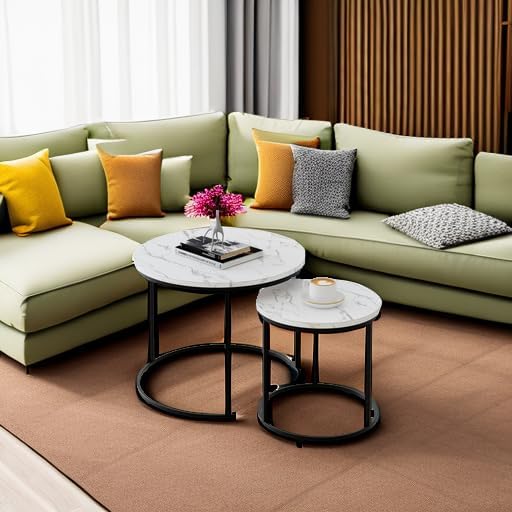 aboxoo Round Nesting Coffee Table Side Table Set of 2 End Tables