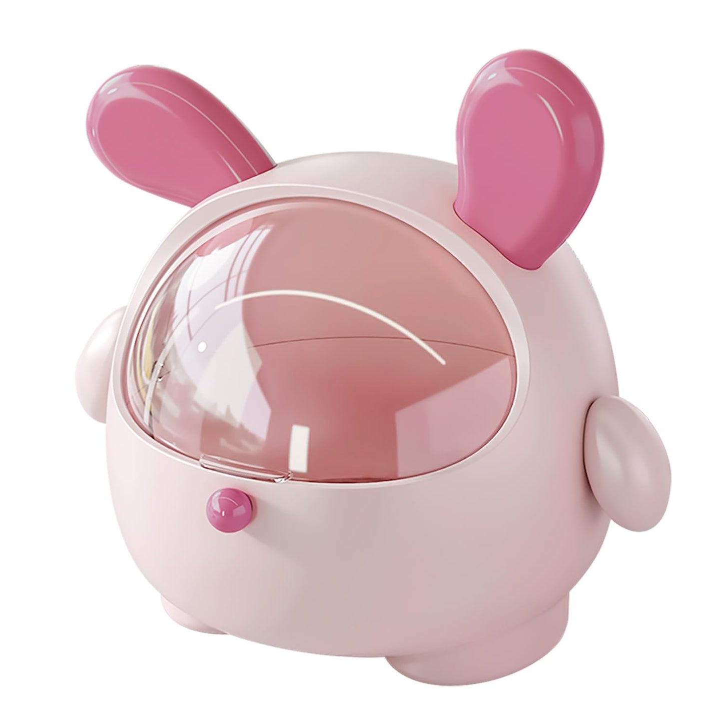 BeeChamp Cute Bunny Mini Trash Can with Lid - Small Cartoon Rabbit Desk Organizer, Storage Box for Kids Room, Office, Bathroom - Adorable Waste Bin for Home & School (Pink)