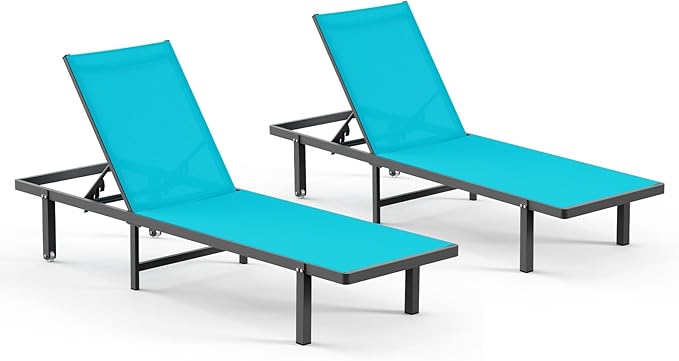 Aluminum Outdoor Lounge Chairs Set of 2, Pool Lounge Chairs