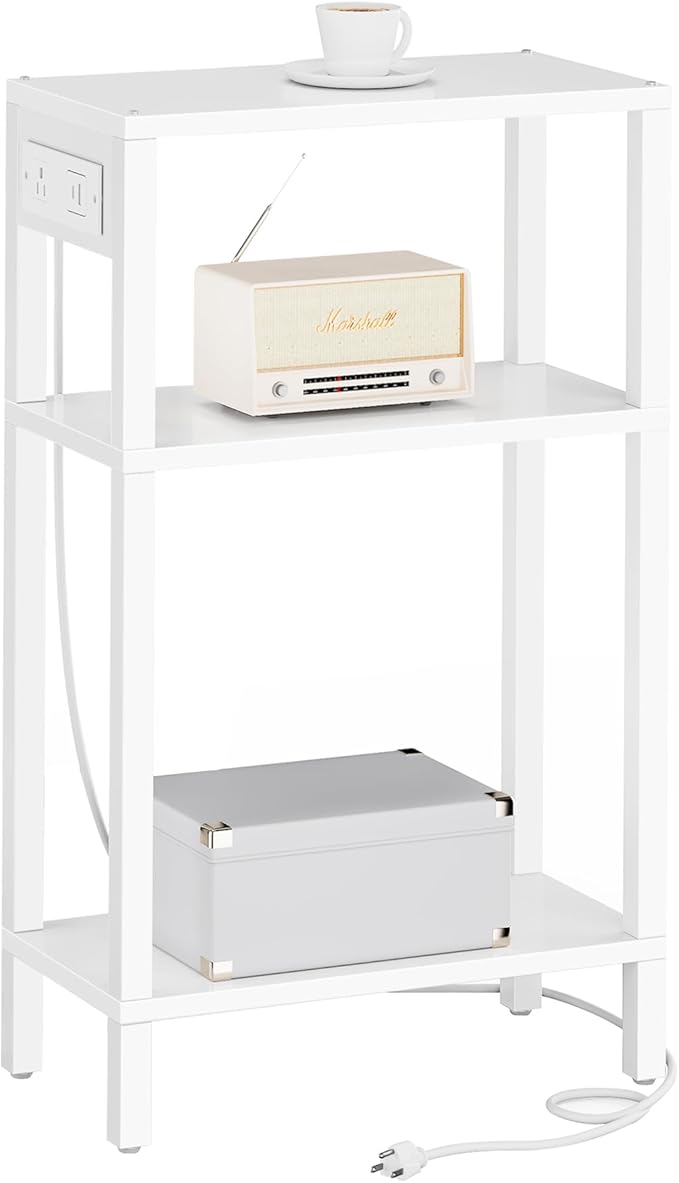 TUTOTAK Narrow Side Table with Charging Station, Small End Table with USB Ports