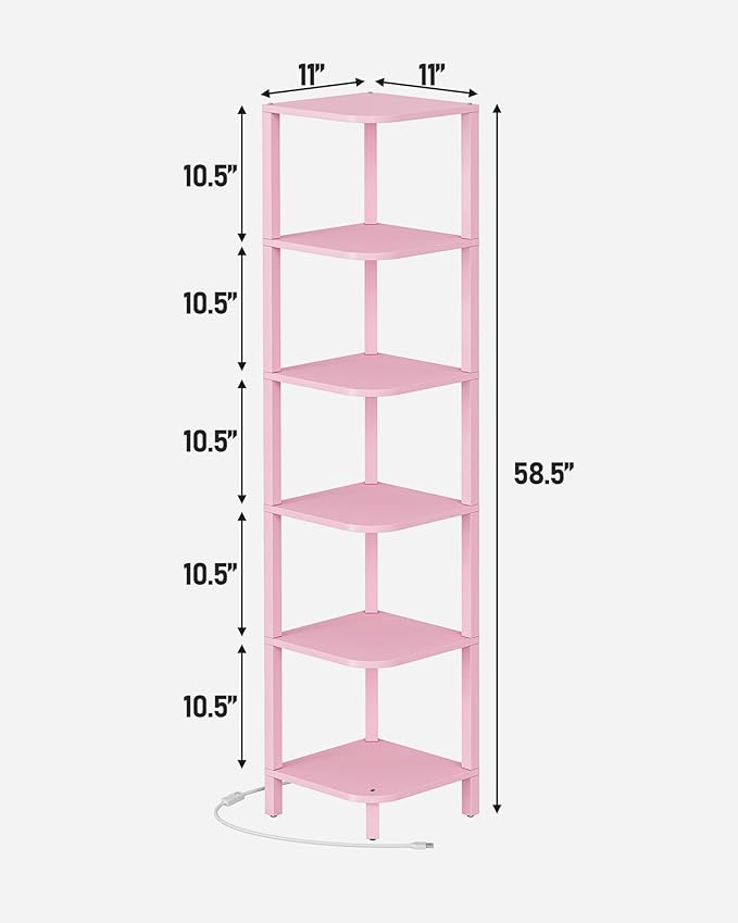 TUTOTAK Corner Shelf with LED Light, 6-Tier Corner Bookshelf