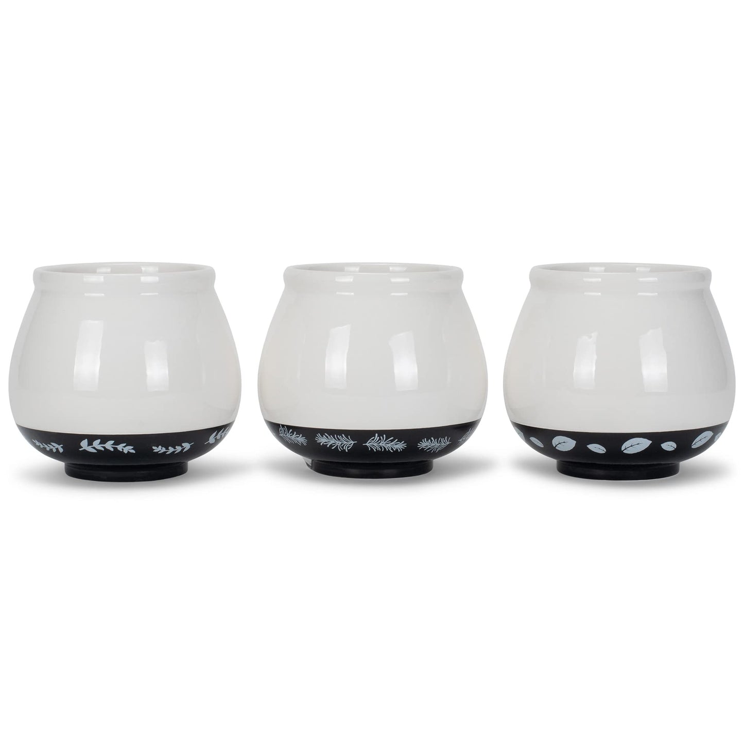 Napco Assorted Witty Herb Cache 3.5 Inch White and Black Ceramic Planters (Set of 3)