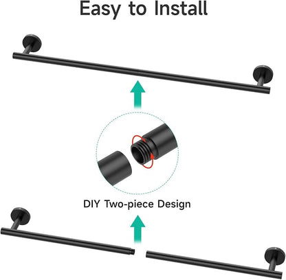 USHOWER Matte Black Bath Towel Bar, 30-Inch Towel Racks for Bathroom Wall-Mounted, SUS304 Stainless Steel Towel Rod (Total Length 32-Inch)