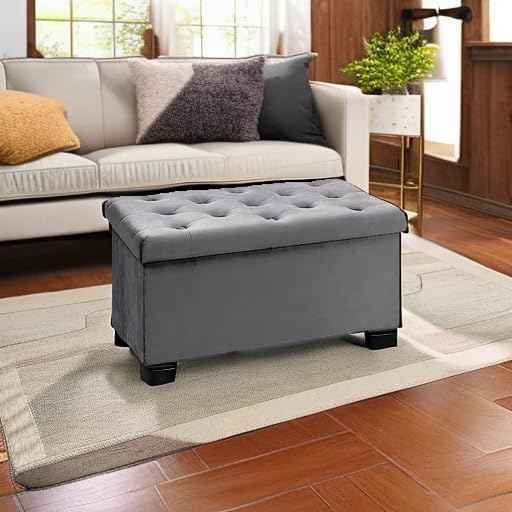 B FSOBEIIALEO Folding Storage Ottoman, Long Ottomans Shoes Bench, Velvet