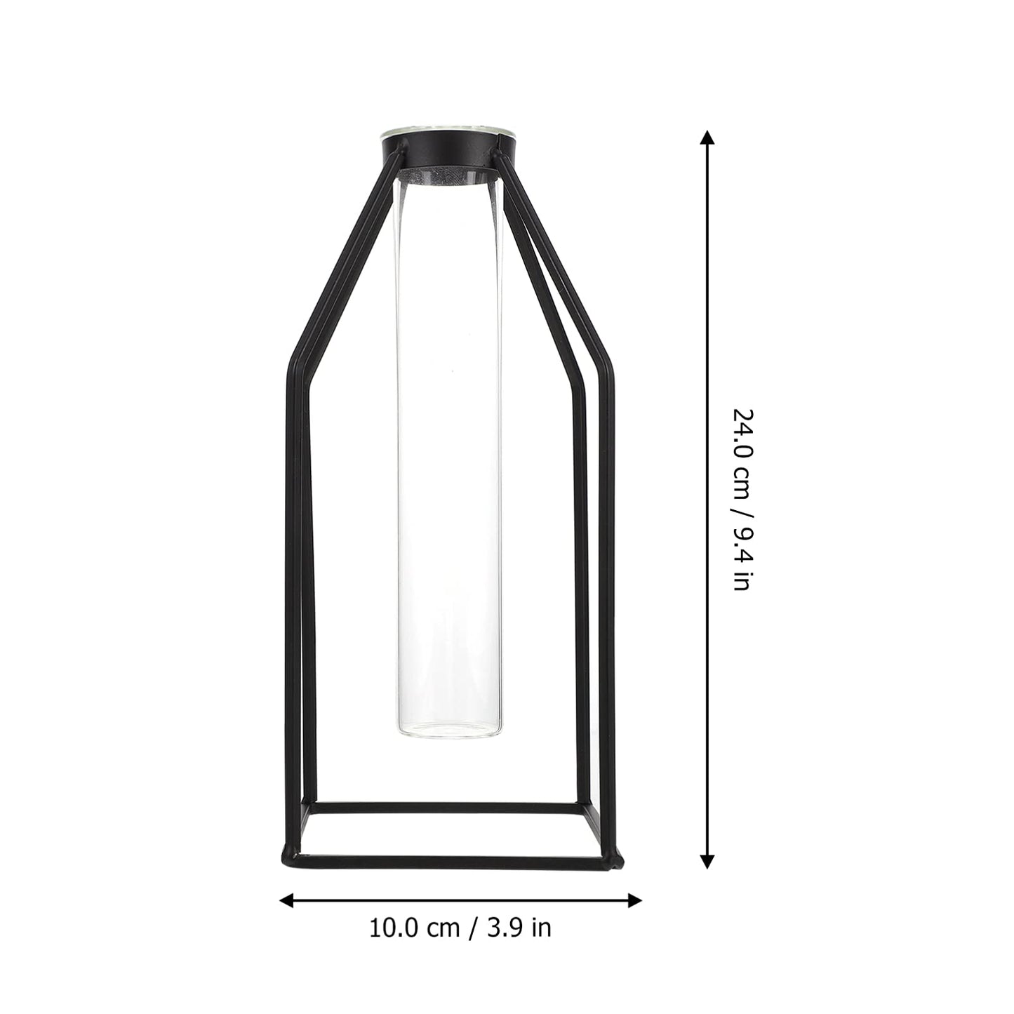 ULTNICE Hydroponic Glass Vase with Wrought Iron Frame 9.44X3.93X3.54In Office Plant Decor Modern Minimalist Planter Terrarium Container