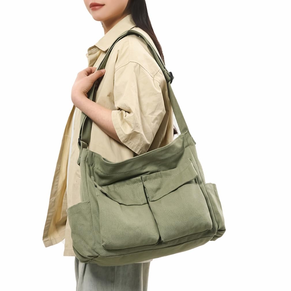 Cute Canvas Tote Bag for School/Work/Travel, Large Crossbody Messenger Bag Laptop Shoulder Bag