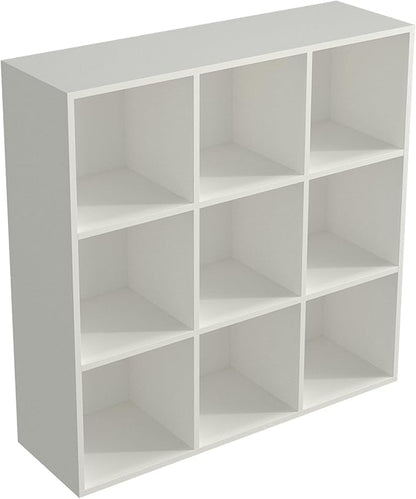OSCHF 9-Cube Storage Shelf Bookcase - Wooden 3-Tier Floor Standing Open Bookshelf for Home and Office, Display Cabinet, Warm White