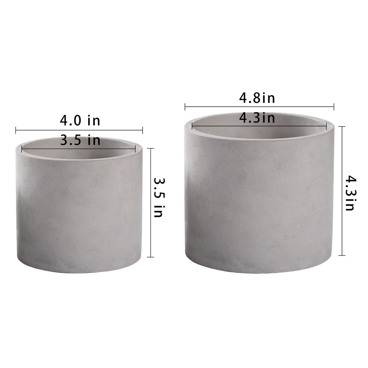 Ekirlin Planters for Indoor Plants, 3.5/4 Inch Plant Pots with Drainage Holes, Removable Rubber Stopper, Non-Slip Soft Pad - Grey Cement Concrete Planter for Most Indoor Outdoor Plants and Flowers