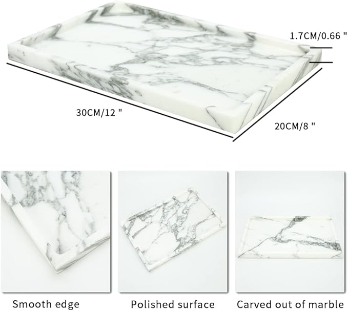 Real Luxurious Natural Marble Vanity Tray Genuine Marble Storage Tray