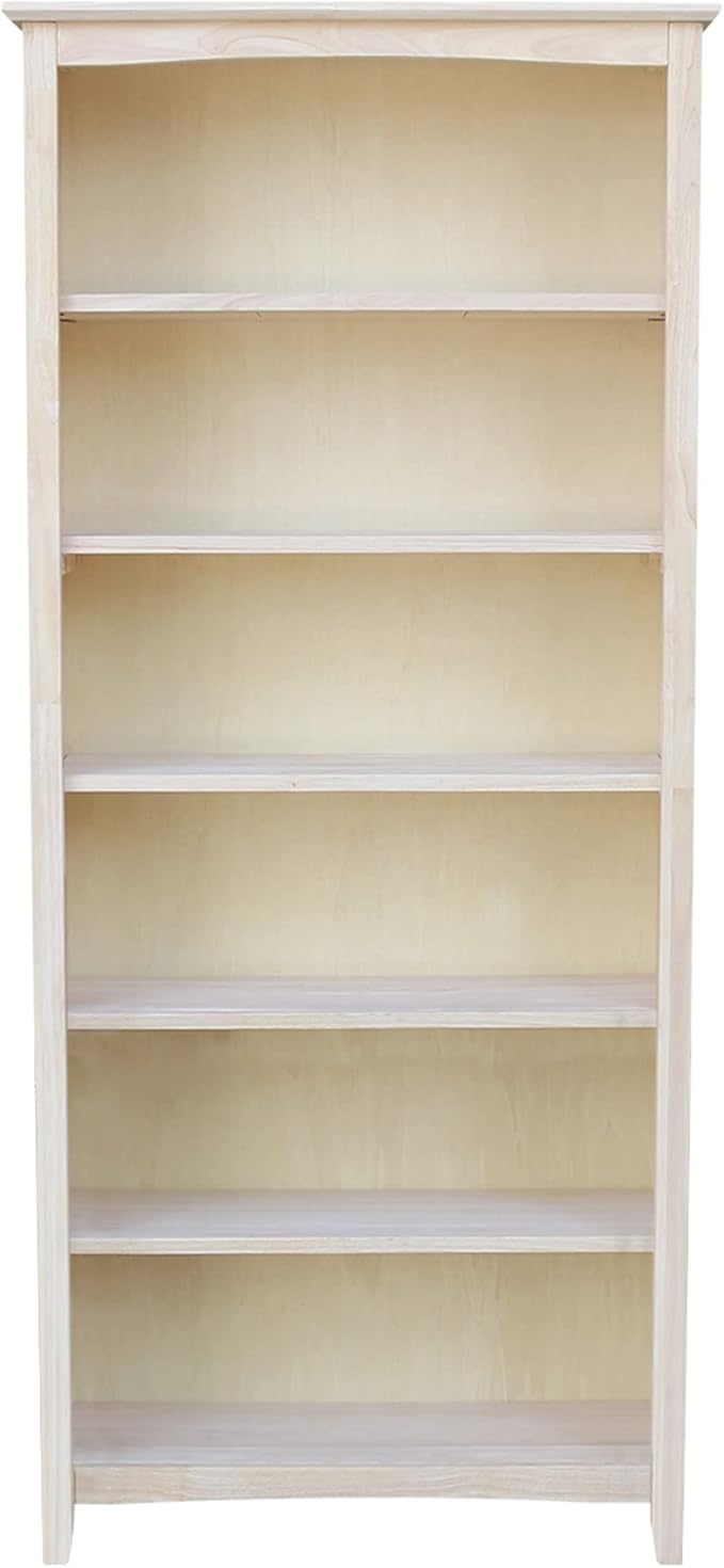 International Concepts Shaker Bookcase 72-Inch Tall, Solid Parawood, 5-Shelf