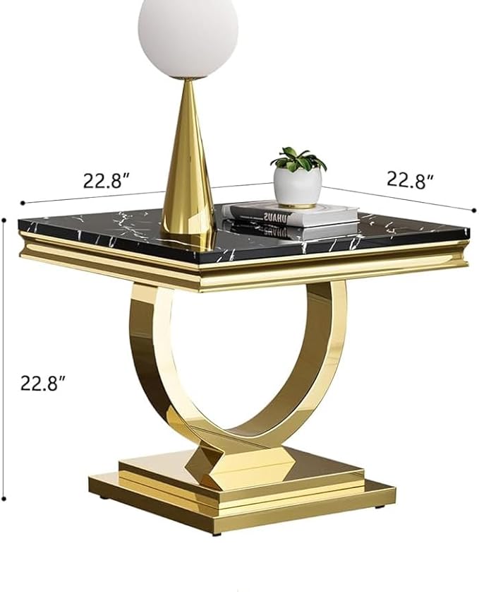 Henf Marble End Table Modern Black Faux Marble Sofa Side Table