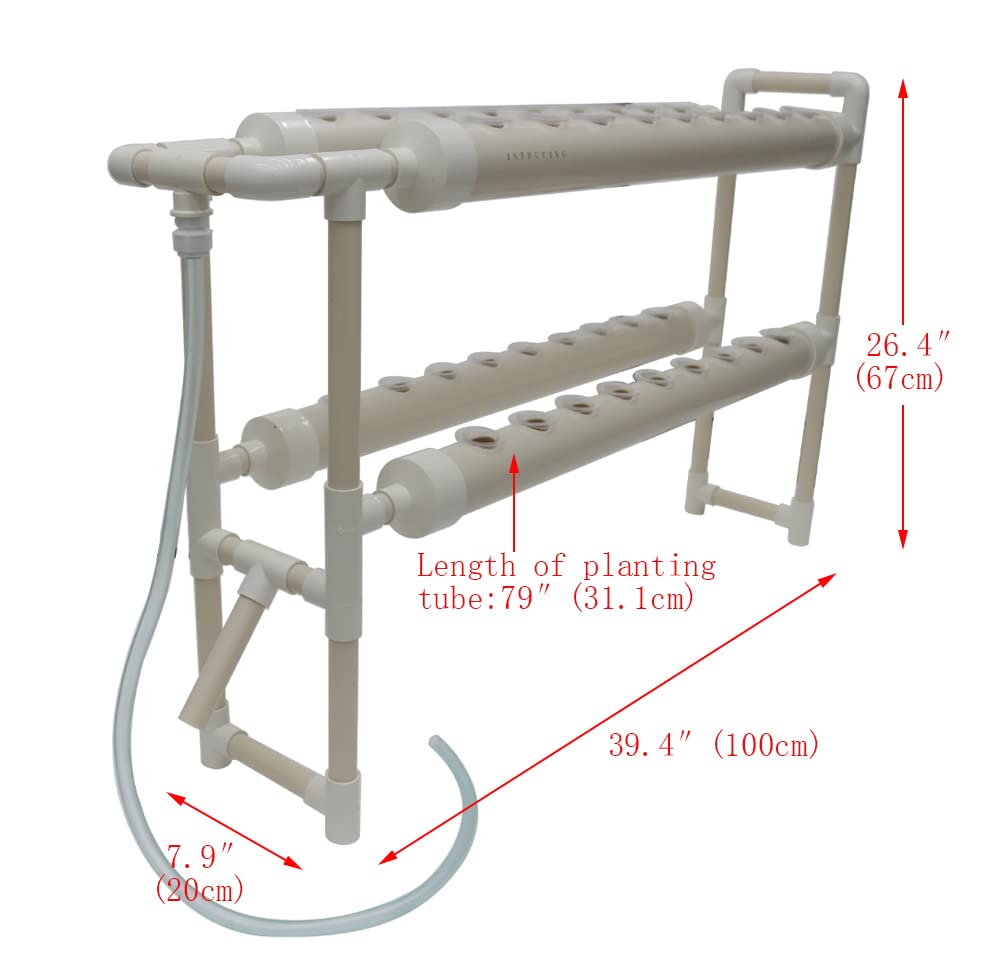 EQCOTWEA Wall-Mounted Hydroponic Grow Kit 36 Plant Sites Hydroponics Planting System 4 PVC Pipes Hydroponic Gardening Indoor System with 110V Water Pump,Planting Sponge,Hose