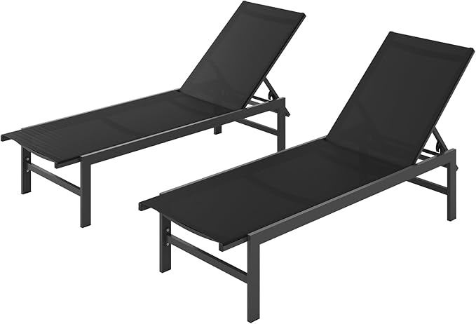 Vexwalx Outdoor Lounge Chairs Set of 2, Aluminum Patio Chaise Lounge Chairs