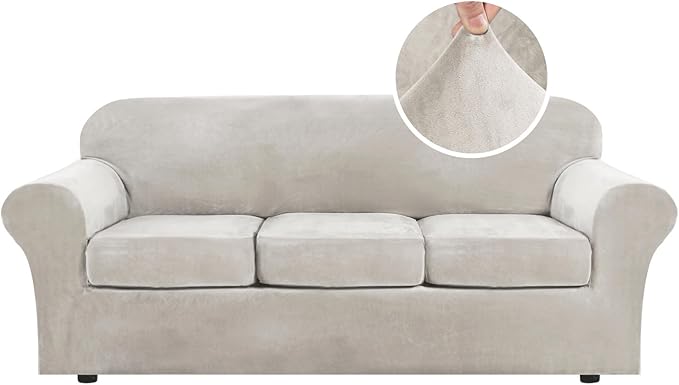 H.VERSAILTEX Modern Velvet Plush 4 Piece High Stretch Sofa Slipcover Sofa Cover