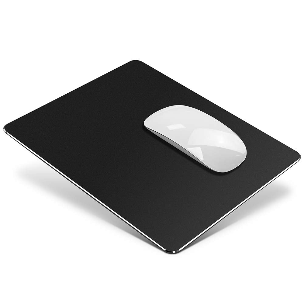 Metal Aluminum Mouse Pad, Office and Gaming Thin Hard Mouse Mat Double Sided Waterproof Fast and Accurate Control Mousepad for Laptop, Computer and PC,9.45 X 7.87 Inch,Black