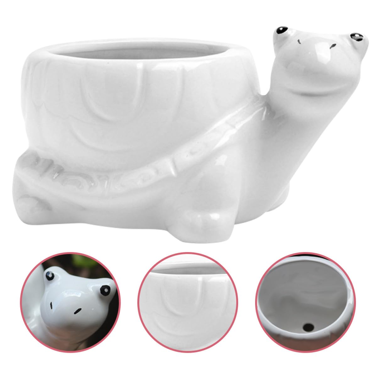 SEWACC Cute Cartoon Turtle Ceramic Flower Pot Succulent Planter for Indoor and Outdoor Plants White Small Decorative Garden Plant Container