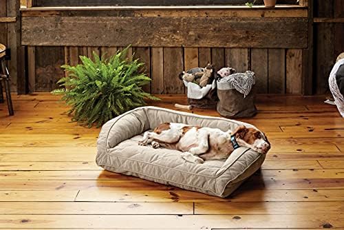 Orvis Comfort Fill-Eco Couch Dog Bed – Plush Three-Sided Bolster with Comfort Fill-Eco Cushion, Quilted Cover, Zip-Off & Machine Washable, Heathered Khaki - Large