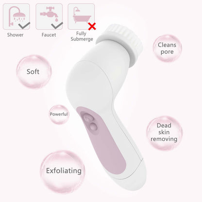 Waterproof Facial Cleansing Spin Brush Set with 5 Exfoliating Brush Heads - Electric Face Scrubber Cleanser Brush by CLSEVXY - Face Brush for Gentle Exfoliation and Deep Scrubbing
