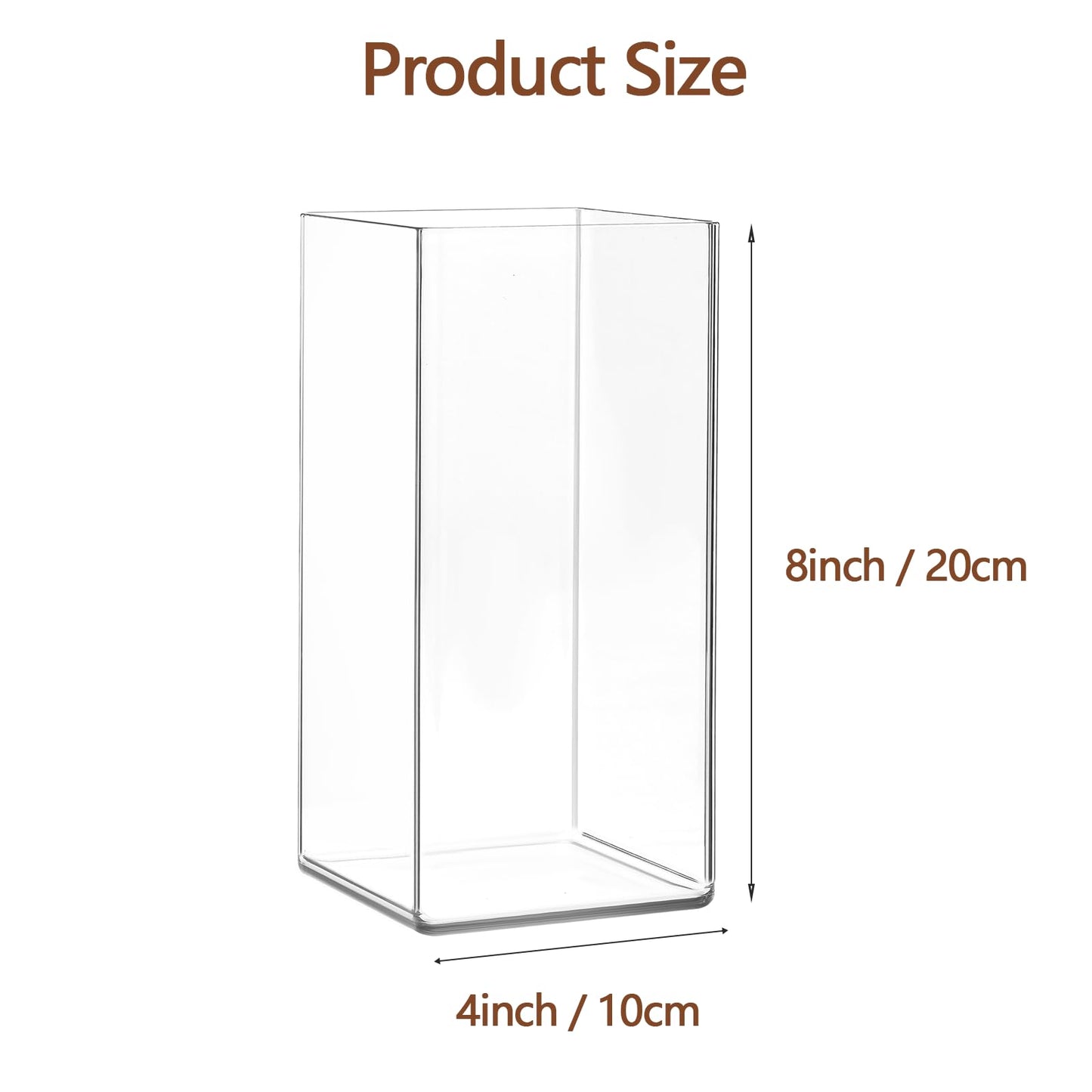 Guluto Acrylic Square Flower Vase, Non-breakable Vase, 4" x 4" x 8" Tall Clear Vases for Flower, Large Cube Floral Plant Container, Planter Terrarium for Wedding Party Event, Home Office Decor