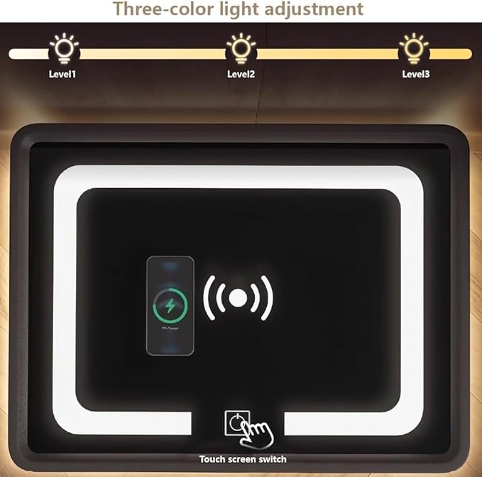 Smart Nightstand with Wireless Charging, LED Nightstand, Night Table Bedside