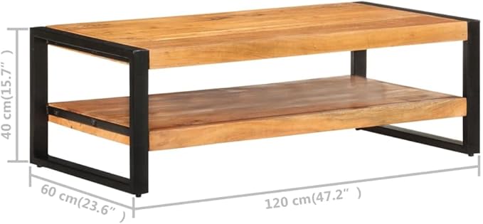 Coffee Table 47.2"x23.6"x15.7" Solid Acacia Wood, Side Table, Center Table