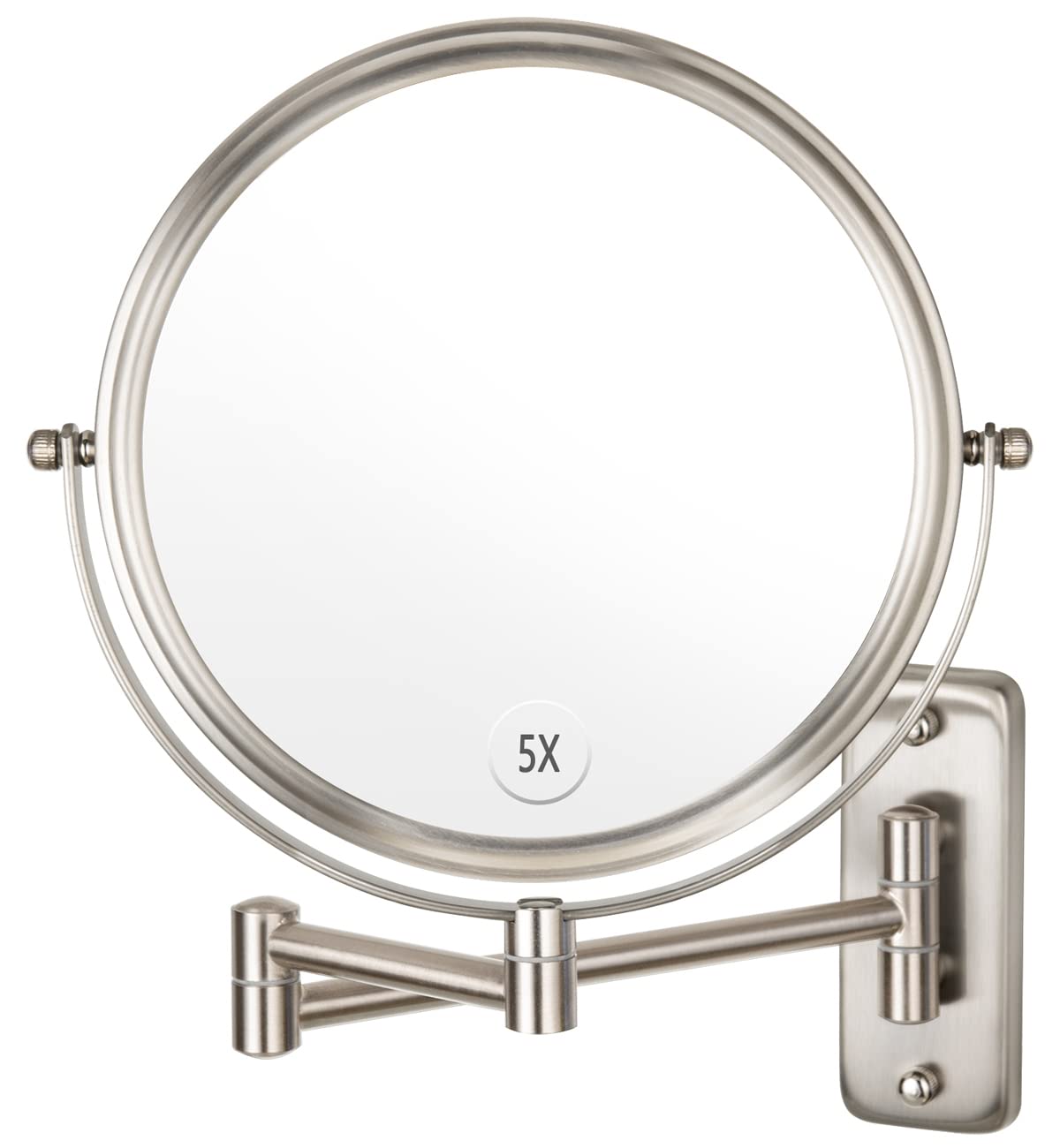 ALHAKIN 9" Wall Mounted Lighted Makeup Mirror, Large Rechargeable 1X/10X Magnifying Mirror with 3 Color Lights Dimmable, 360° Rotation, Nickel