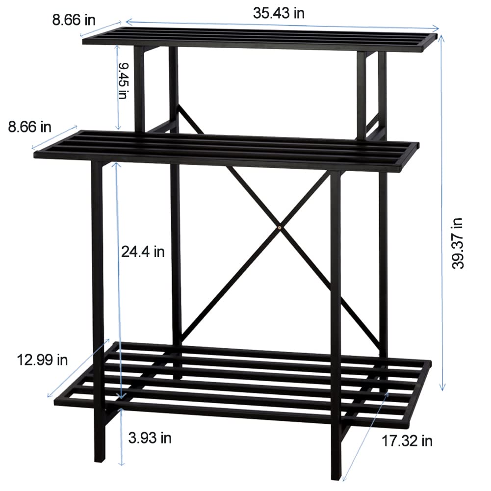 Zhongma 3 Tier Sturdy Plant Stand Space-Saving Heavy Duty Plant Holder for Home Indoor and Outdoor, L35.43 xW17.32 x H39.37 inch, 660 LBS Capacity & Heavy Duty Construction. …